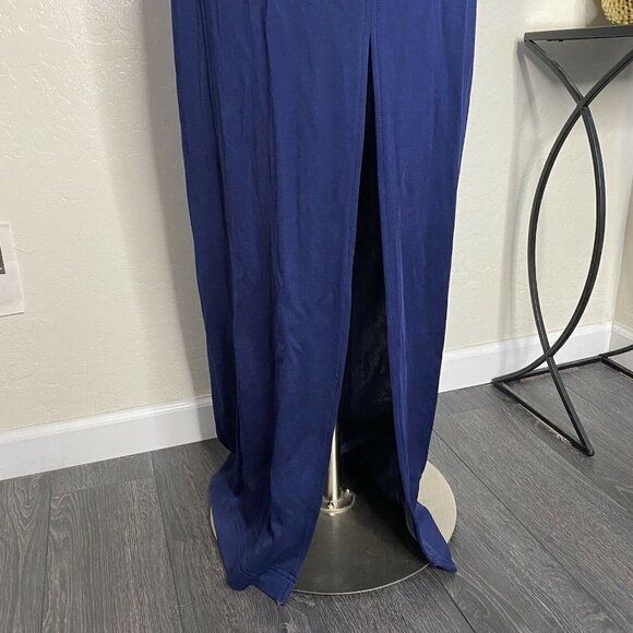 Vtg TADASHI Blue Formal Evening Long Sleeve Gown front slit S. - Picture 5 of 7